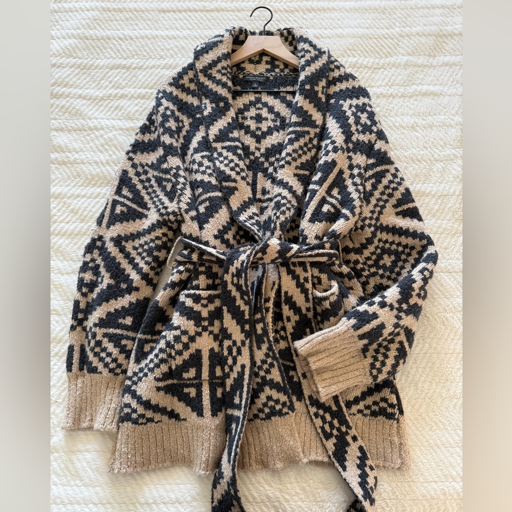 Banana Republic Heritage Jacquard Organic Cotton Tie Waist Shawl Collar Cardigan